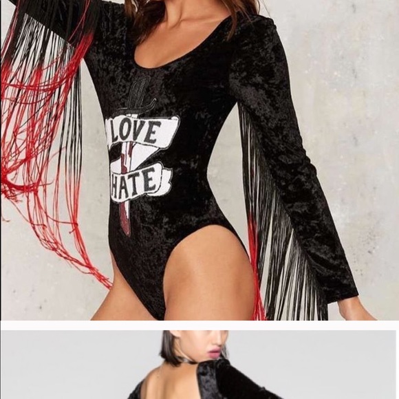 Love and hate fringe black velvet bodysuits - Picture 6 of 8